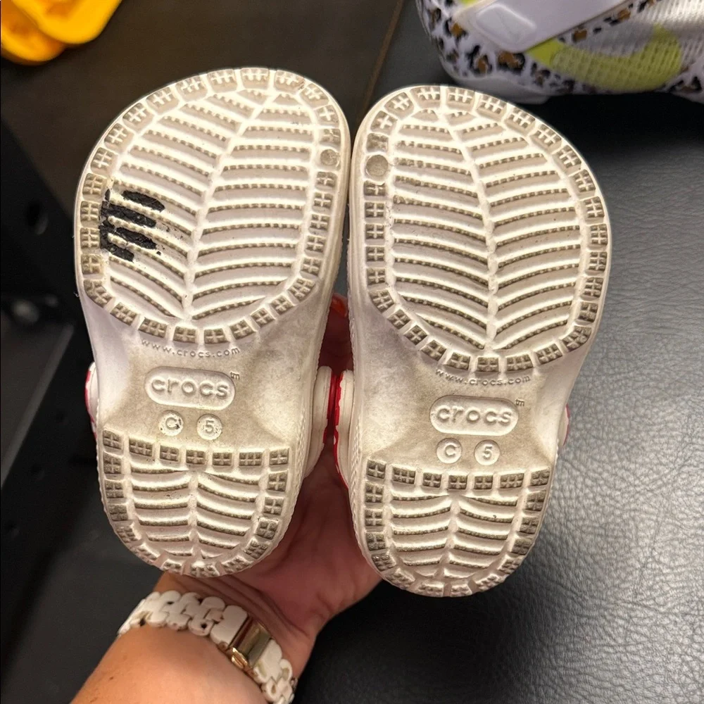 CROCS Kids White Clogs with Red Polka Dot Bow Accent